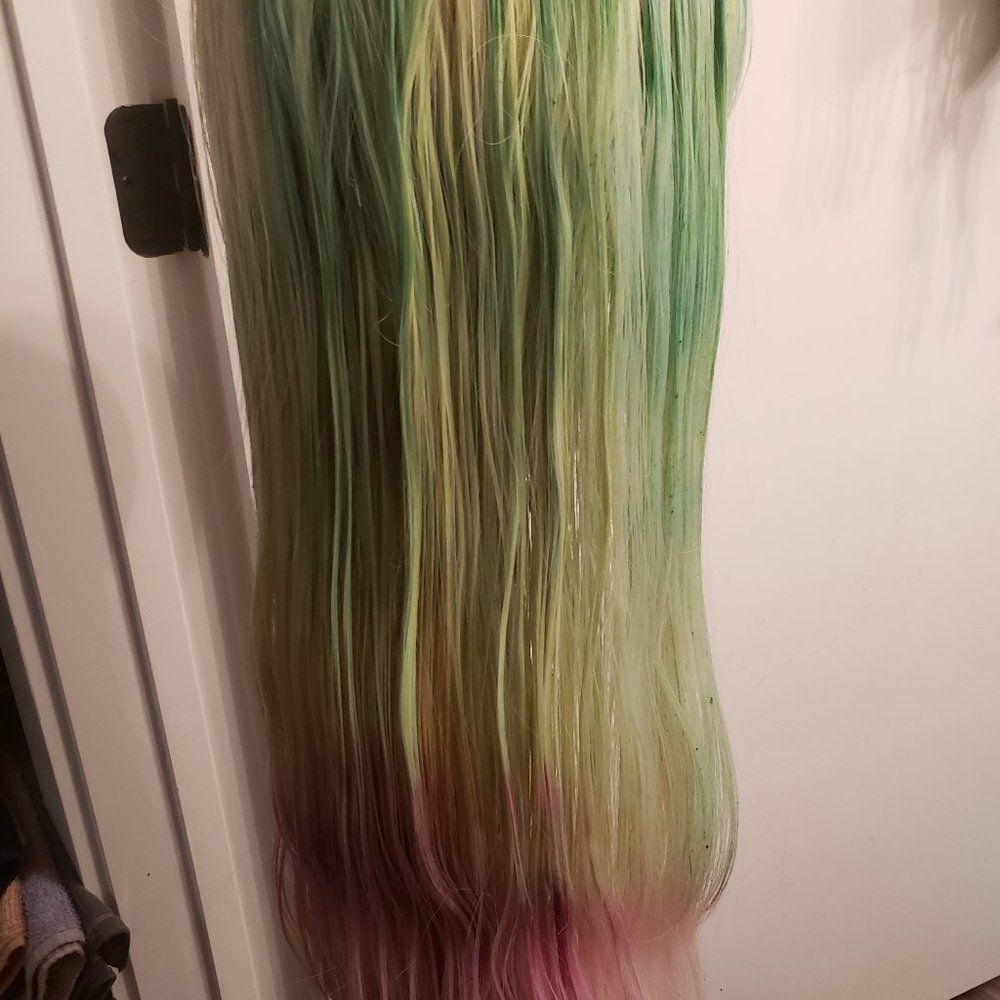 HUMAN PINK, LIME, PLATINUM AND YELLOW TYE DYED 24
